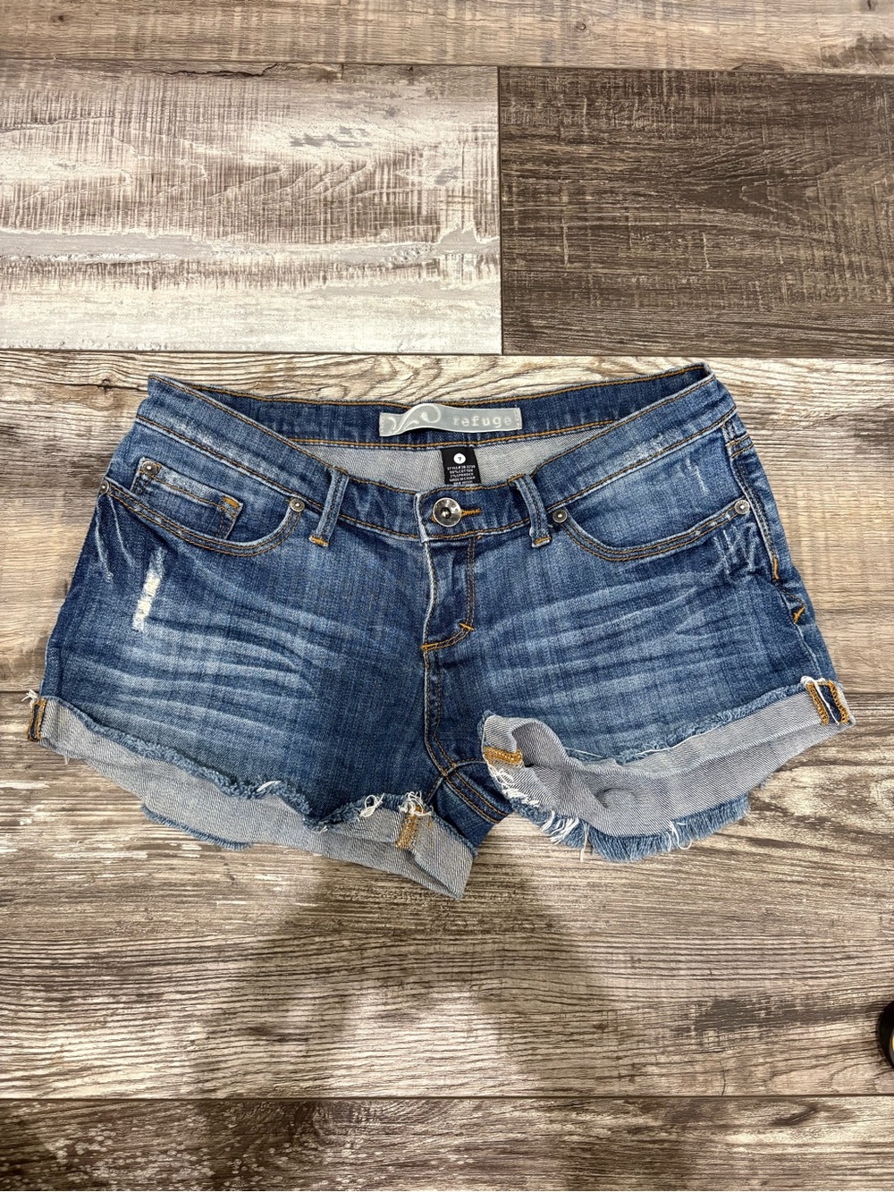 Refuge Women's Distressed Blue Denim Cutoff Shorts